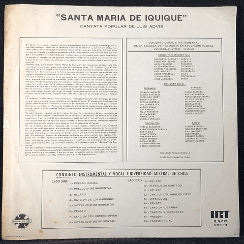 Santa Maria De Iquique Cantata Popular De Luis Advis - Universidad Austral