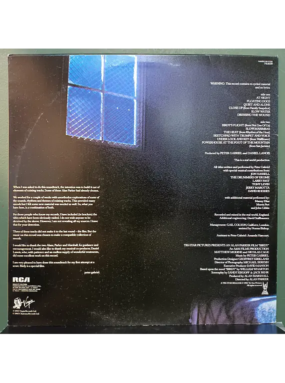 Peter Gabriel – Birdy, Music From The Film / Trilha Sonora Original Do Filme Asas Da Liberdade