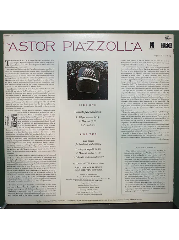 Astor Piazzolla - Orchestra Of St. Luke's, Lalo Schifrin – Concierto Para Bandoneón / Tres Tangos