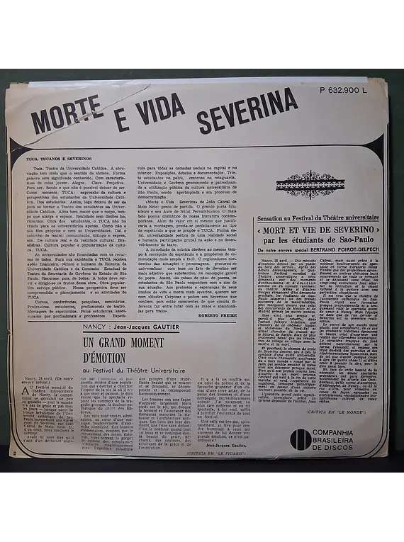 Elenco Do Teatro Da Universidade Católica De São Paulo -T.U.C.A* – Morte E Vida Severina