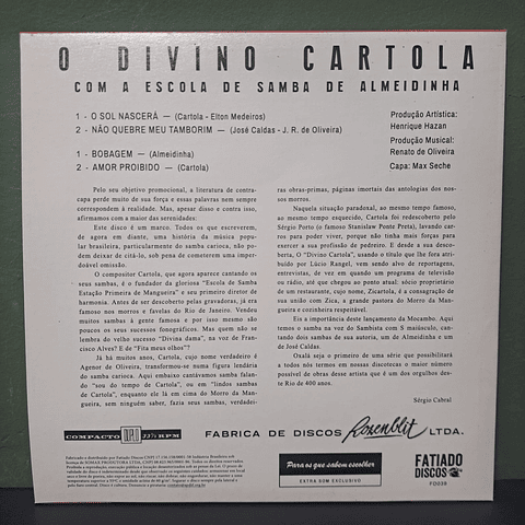 Cartola – O Divino Cartola Com A Escola De Samba De Almeidinha  (7")