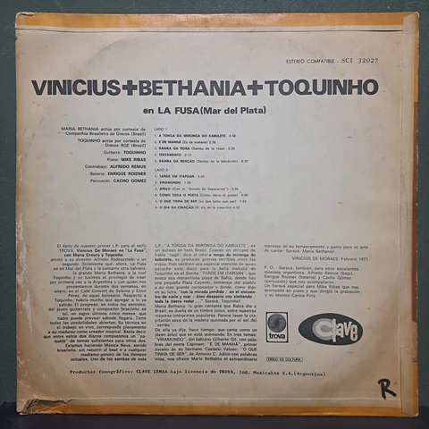 Vinicius + Bethania + Toquinho – En La Fusa (Mar Del Plata)