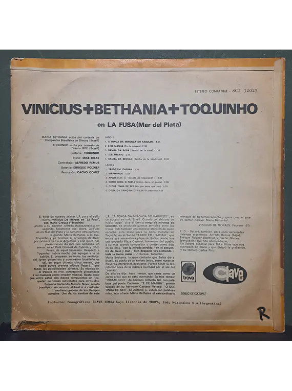 Vinicius + Bethania + Toquinho – En La Fusa (Mar Del Plata)
