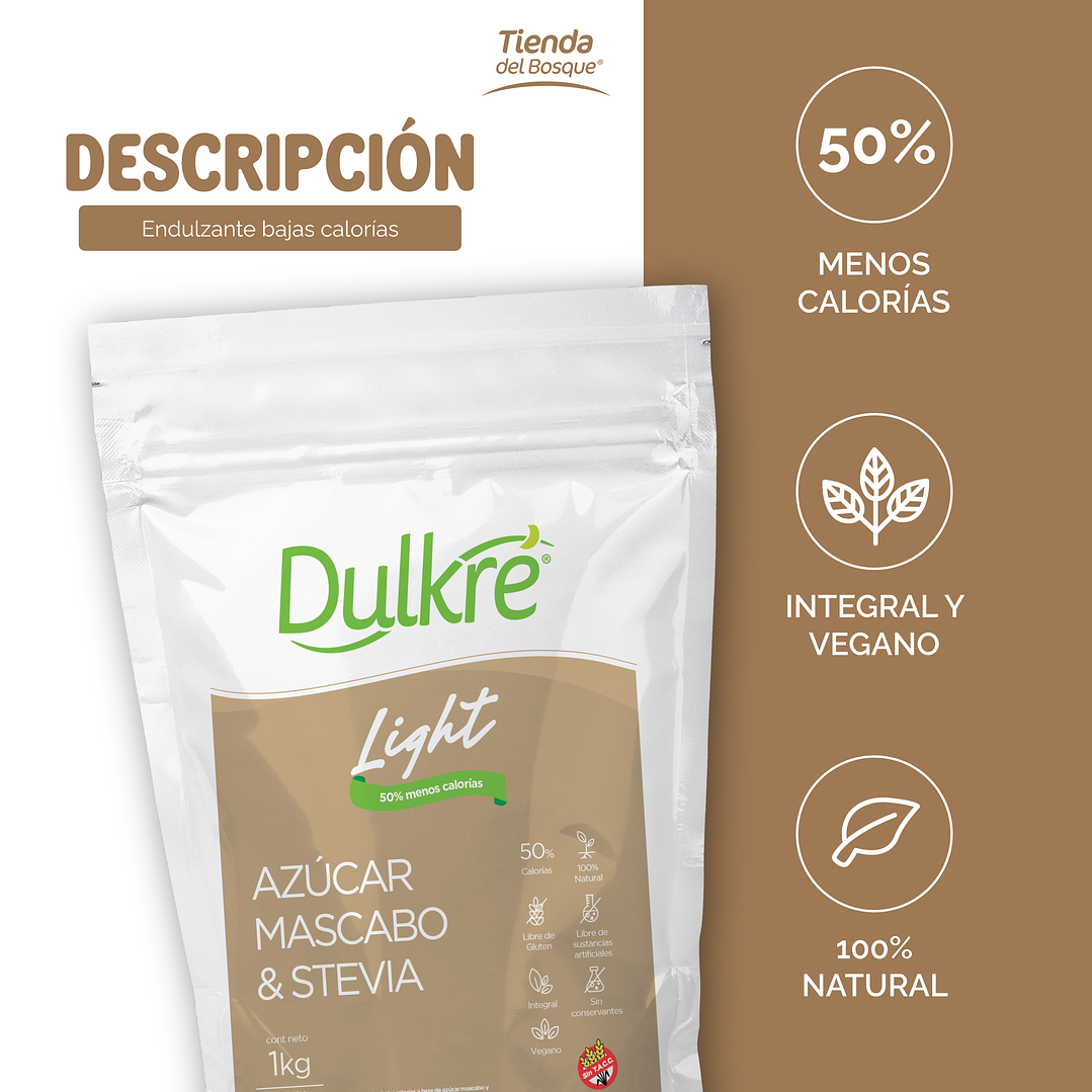 Dulkré Light 1kg - Azucar, Mascabo & Stevia 2