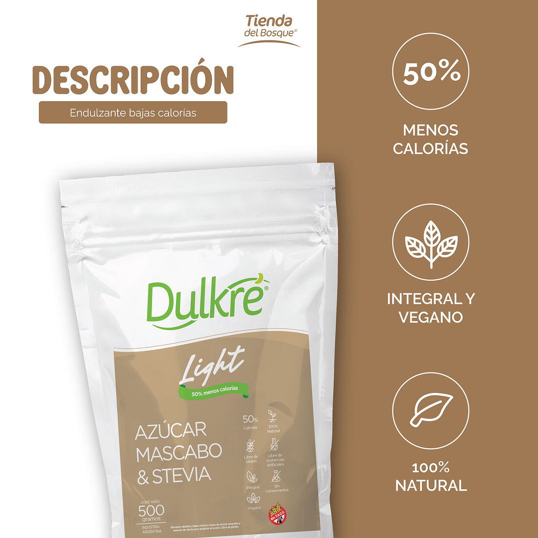 Dulkré Light 500g - Azucar Mascabo + Stevia 2