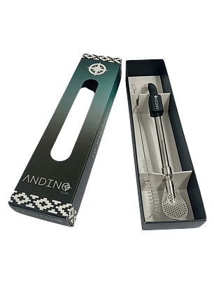 Bombilla Acero Inoxidable Con Limpiador Negra