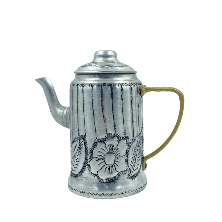 Cafetera de Aluminio Repujado Diseño Flores 1