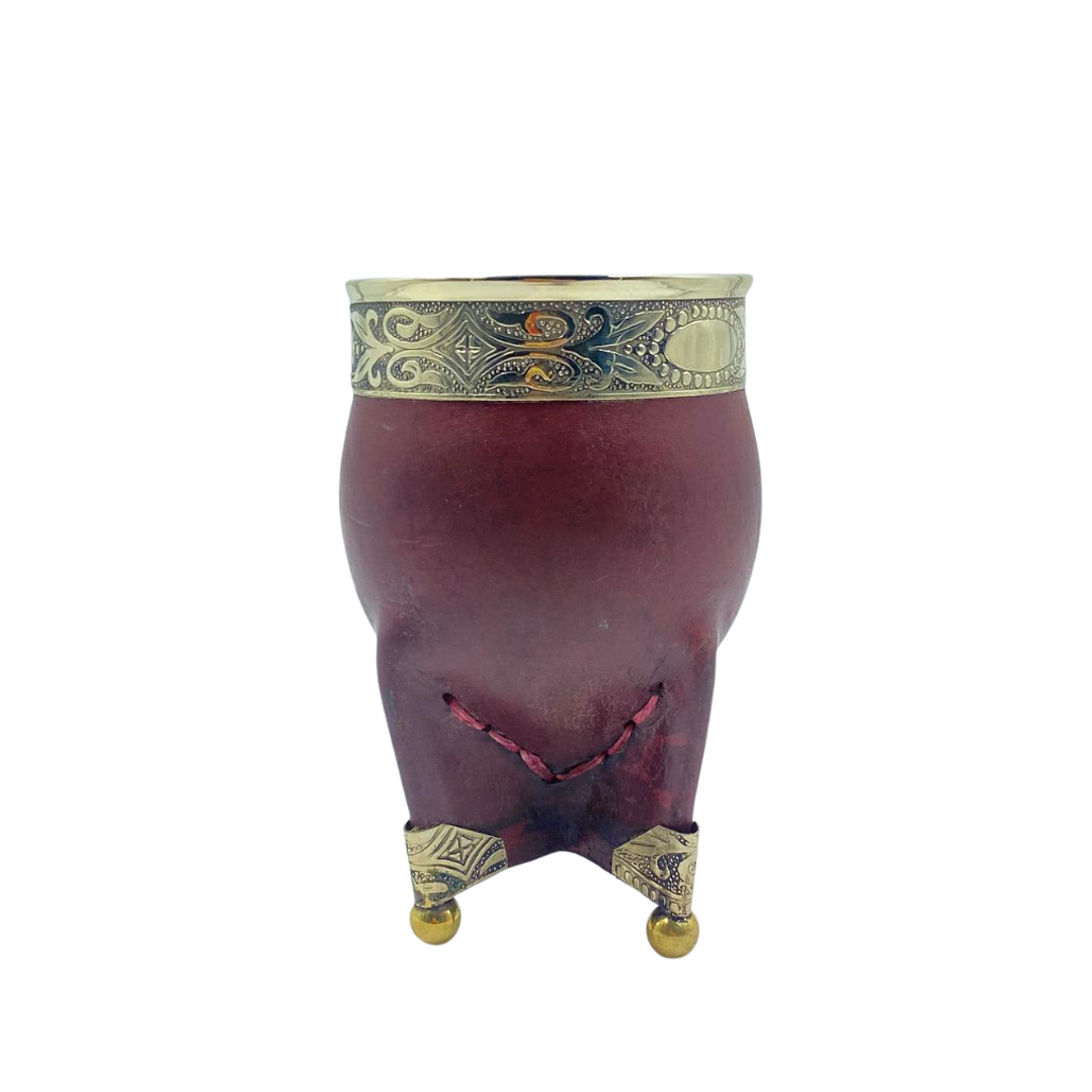 Calabaza Imperial de Cuero liso c/ Aplicaciones de Alpaca y Virola Abstracta 1