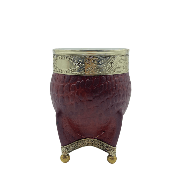 Calabaza imperial cuero café diseño c/ aplicaciones de alpaca y virola abstracta  1