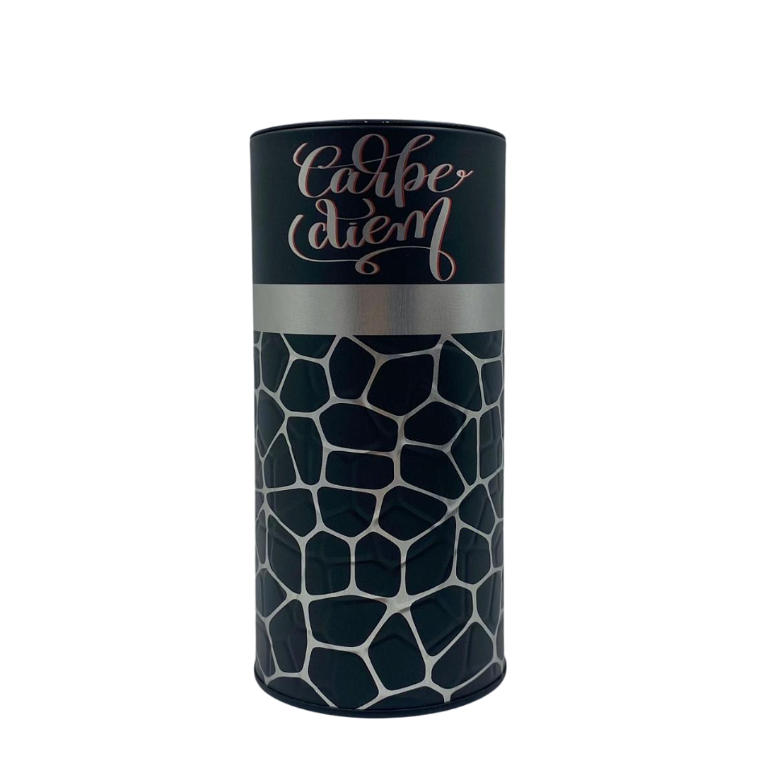 Yerbero 500 gr Negro con Negro con Plateado diseño Carpe diem 1