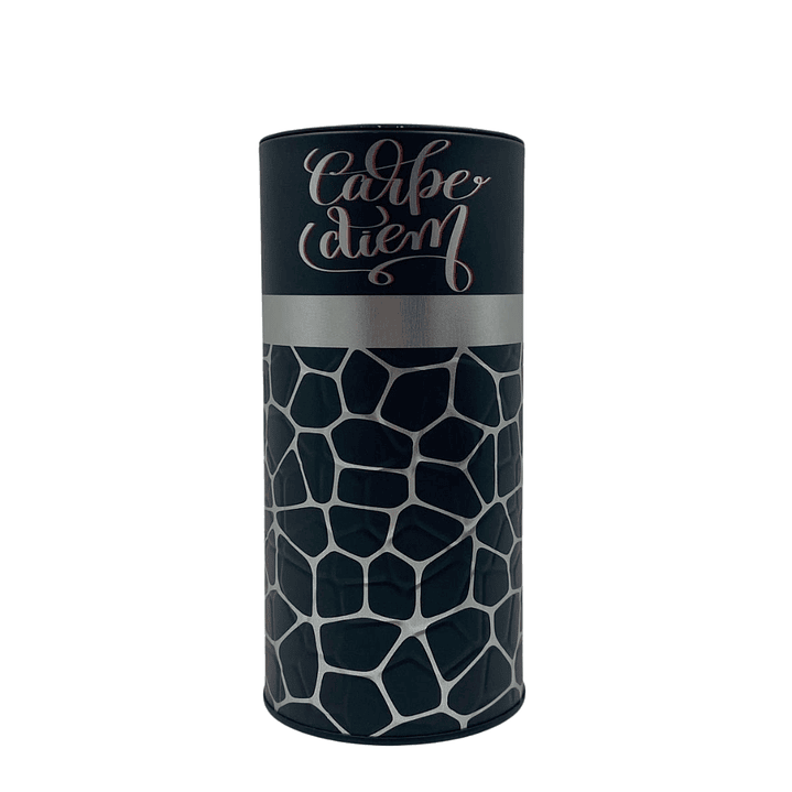 Yerbero 500 gr Negro con Negro con Plateado diseño Carpe diem 1