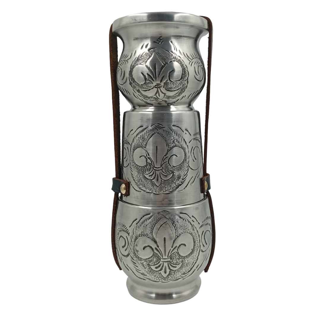 Set Cincelado y Madera con Yerbero, Azucarero y Mate con Diseño de Flor 1