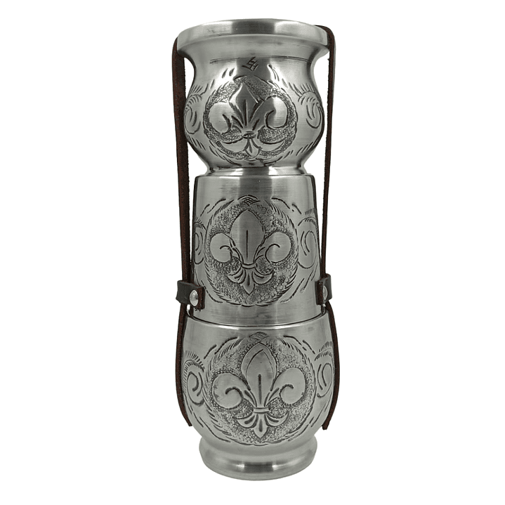 Set Cincelado y Madera con Yerbero, Azucarero y Mate con Diseño de Flor 1