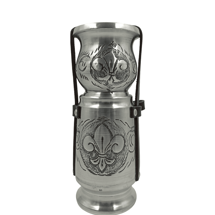 Set Cincelado y madera con yerbero y mate Flor de Lis No 1