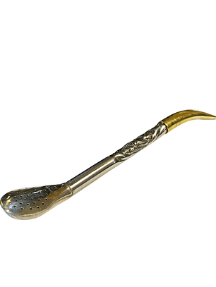 Bombillón de Alpaca Cincelado con Pico de Loro y Aplicaciones en Bronce 20 cm