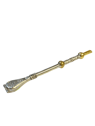 Bombilla de Alpaca Cincelada en Espiral con Boquilla Enchapada en Oro