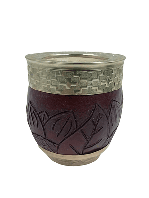 Mate Imperial Roma de Calabaza con Cuero Repujado Marrón y Virola pampa