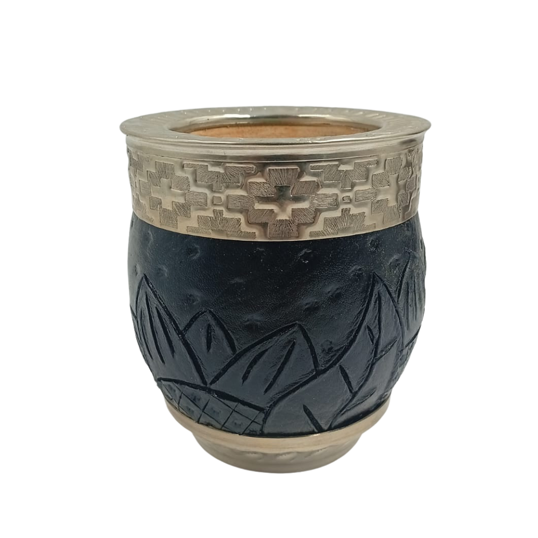 Mate imperial roma con cuero repujado negro Virola pampa 1