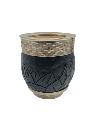 Mate imperial roma con cuero repujado negro Virola pampa