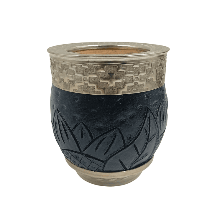 Mate imperial roma con cuero repujado negro Virola pampa 1