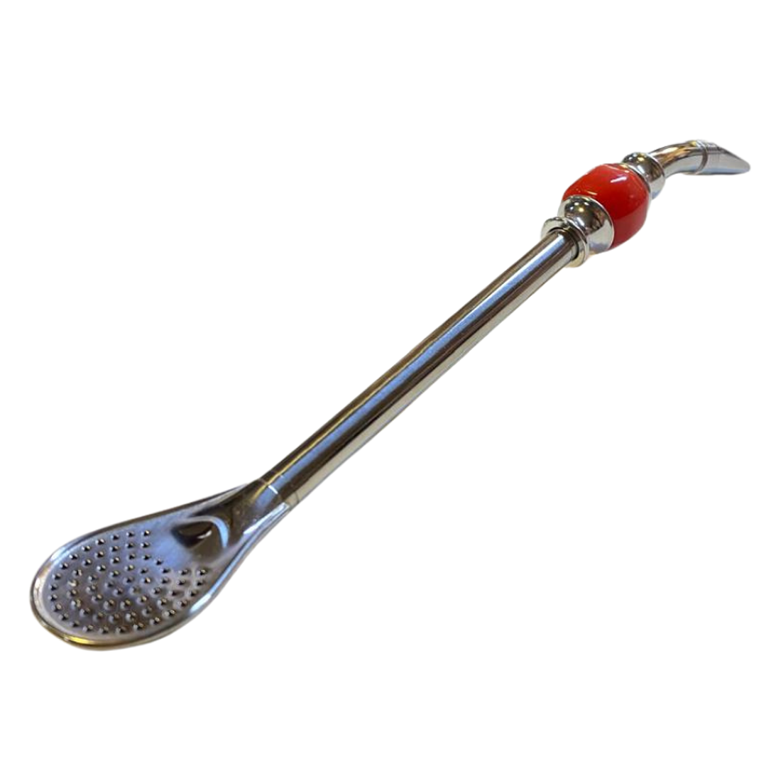 Bombilla Acero Inoxidable con Pieza Decorativa de Color Rojo de 22 cm 2