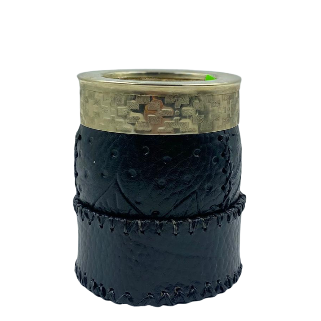 Calabaza Imperial Criolla forrada en cuero con diseño negro y virola Pampa  1