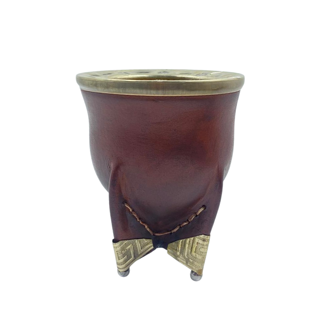 Calabaza Camionera Forrada de Cuero Café con Virola y detalles de Alpaca  1