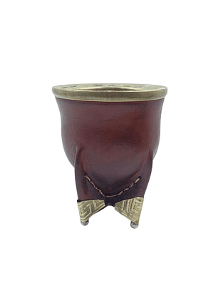 Calabaza Camionera Forrada de Cuero Café con Virola y detalles de Alpaca 