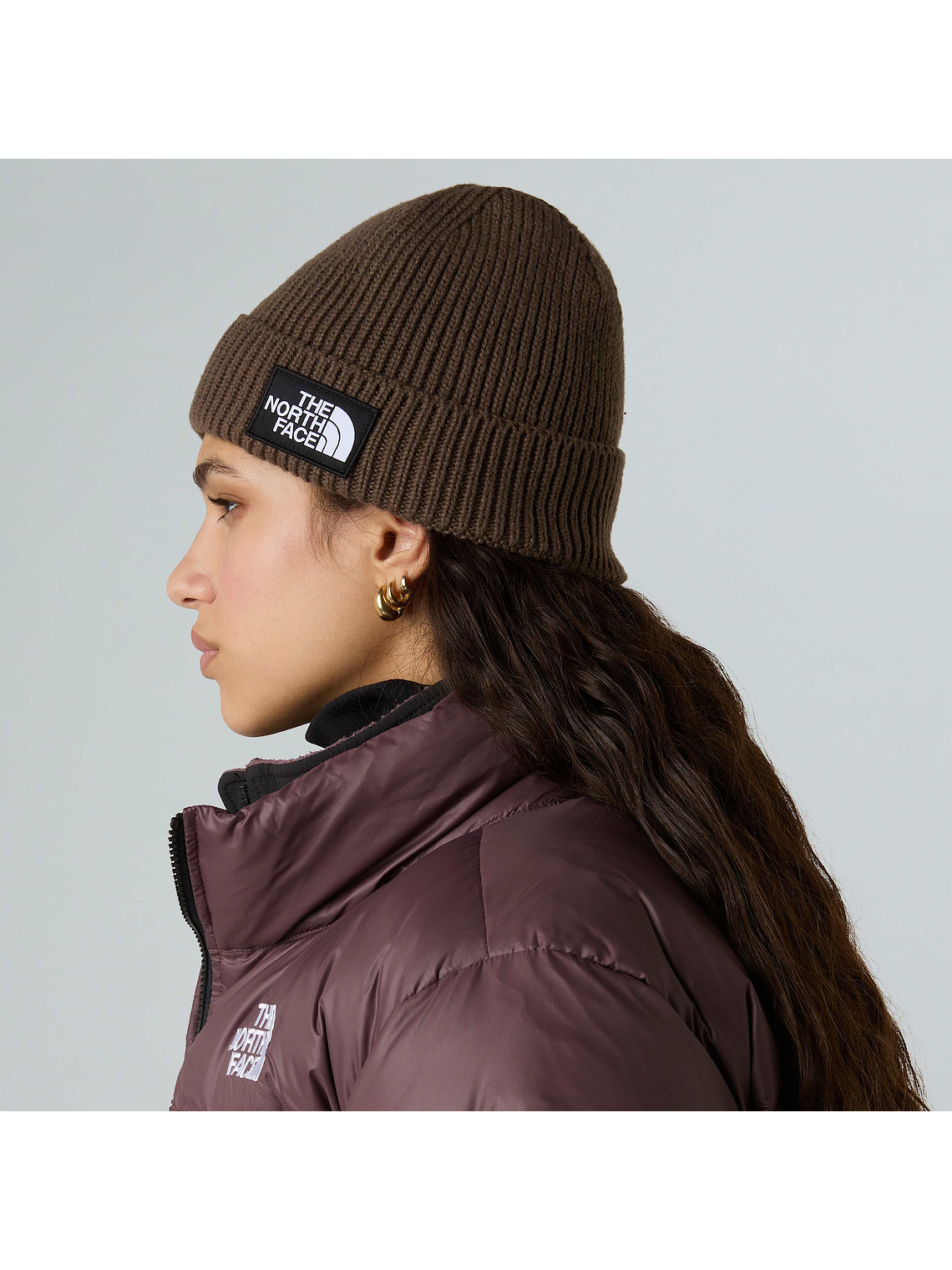 Gorro de punto elástico con borde y logotipo de TNF 2