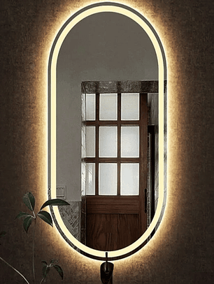 Espejo ovalado arenado con iluminación LED cálida – 60 x 150 cm | Madera y cristal ovalado