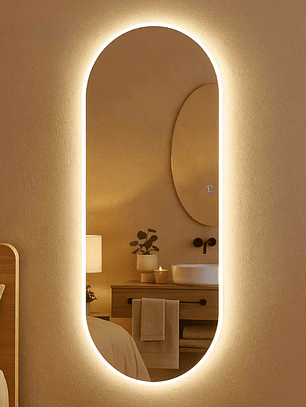 Espejo de cuerpo entero con base recta y LED Touch Cálido/Frío, 150 x 40 cm y 110 x 50 cm – Pulido – Rebajas