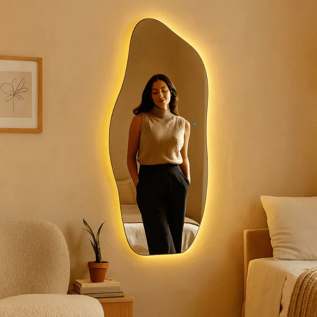 Espejo de cuerpo entero Lopazzi de diseño orgánico con LED Touch Frío/Cálido, 115 x 60 cm – Rebajas 2
