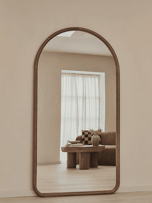 Milene – Espejo arqueado extra grande de madera cálida, de suelo a techo, 190 cm x 100 cm