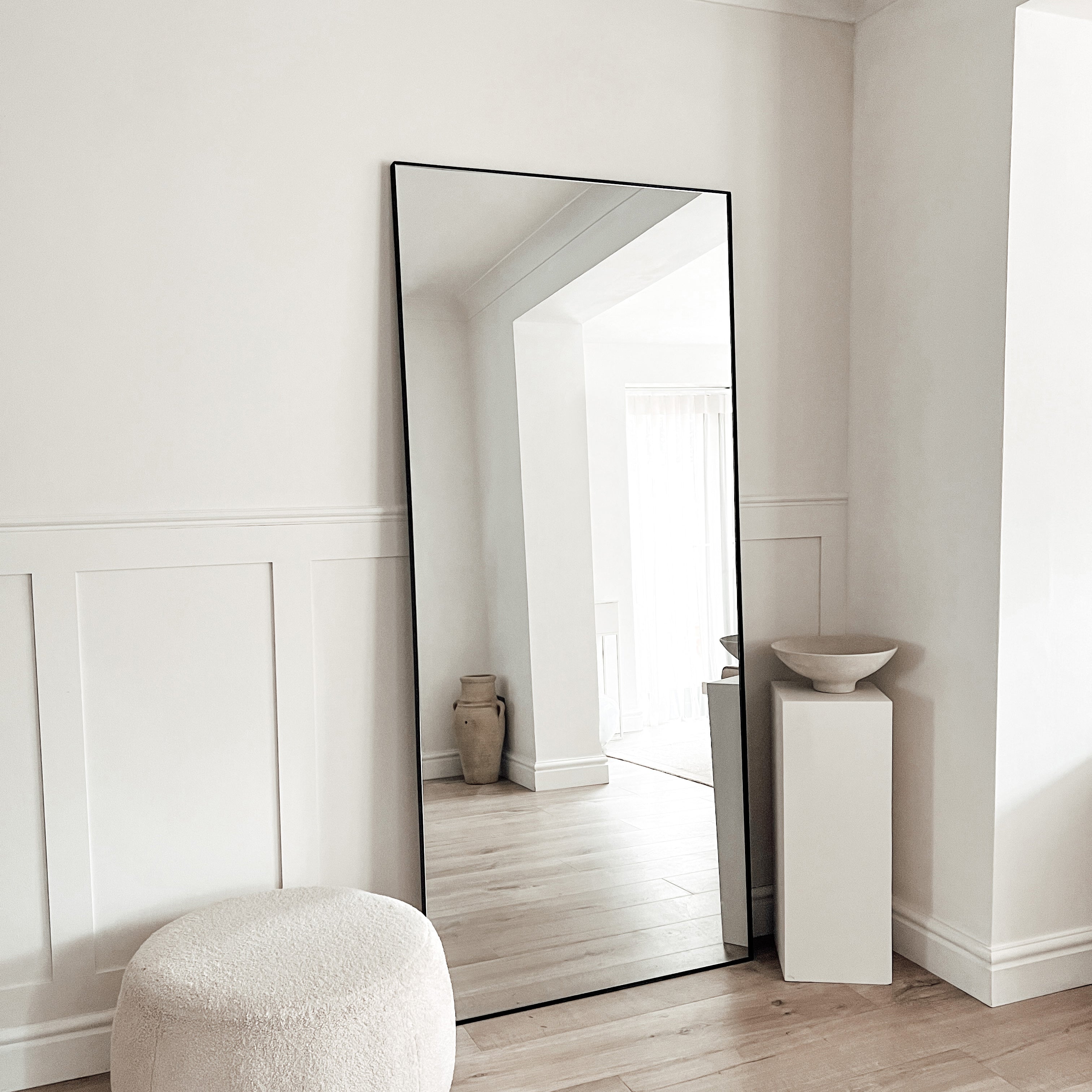 Xavril – Espejo de cuerpo entero rectangular grande de metal negro, 179 cm x 80 cm 4