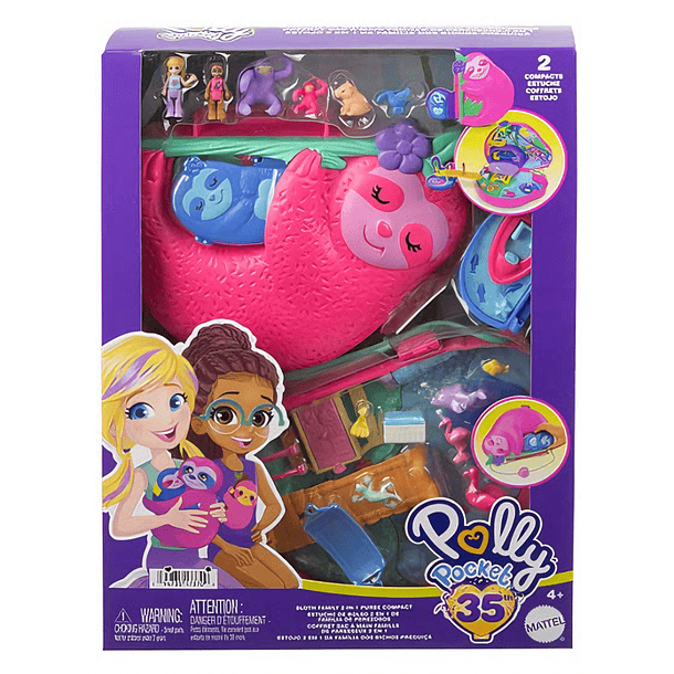 Polly Pocket Estuche de Bolso 2 en 1 de Familia de Perezosos - HRD40