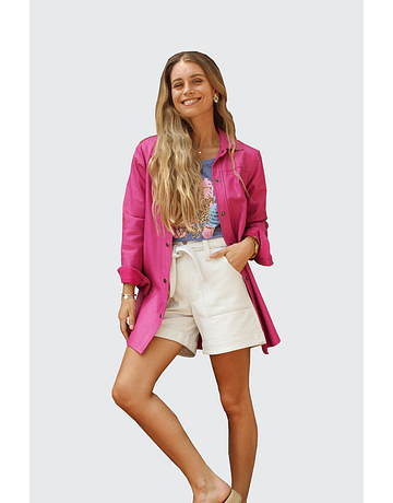 CAMISERA DE CUERO JIMENA LARGA FUCSIA