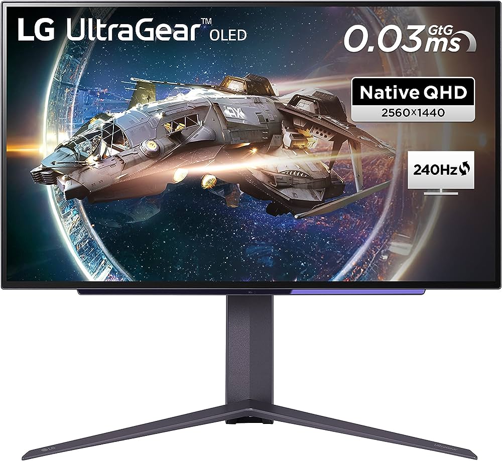 LG 27GR95QE-B - Monitor gaming LG UltraGear (OLED: 2560x1400, 16:9,  200cd/m², 1.5M:1, 0.03ms, 240Hz, DCI-P3>90%, HDR10); diag. 67.32cm; entr.:  HDMI 2.1 x2, DPx1, USB-Ax3; NVIDIA G-Sync™ Compatible, AMD FreeSync™  Premium,Hexagon Lighting