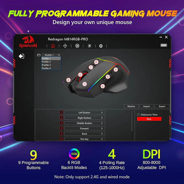 AXE PRO INALAMBRICO RGB - REDRAGON 4