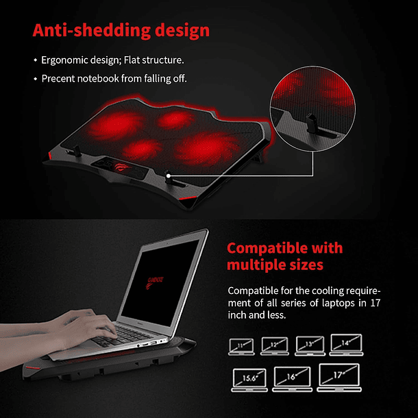 BASE GAMER PARA PORTATIL 4 FANS - RAPTOR 6