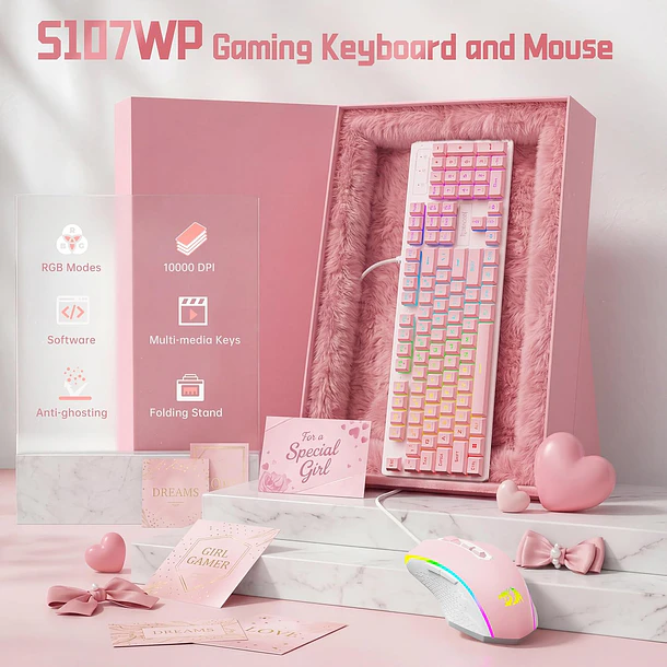 COMBO / 2 EN 1 ESSENTIALS RGB ADVANCED PINK - REDRAGON 6