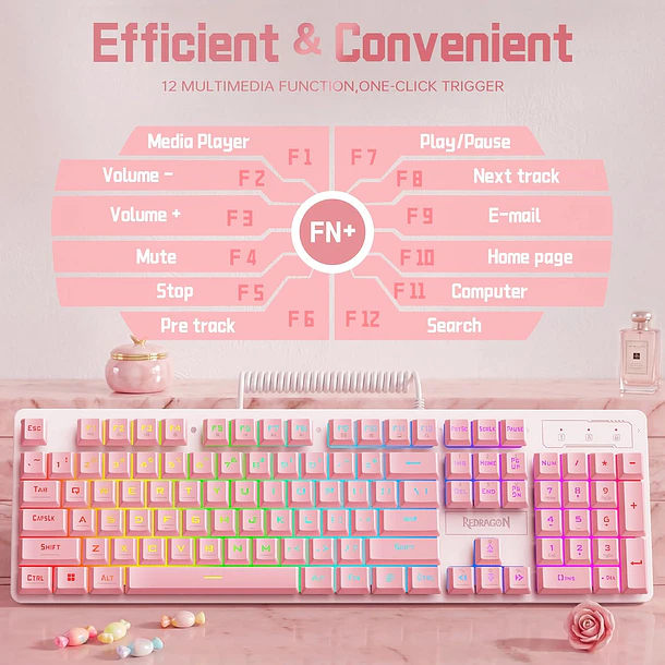 COMBO / 2 EN 1 ESSENTIALS RGB ADVANCED PINK - REDRAGON 5