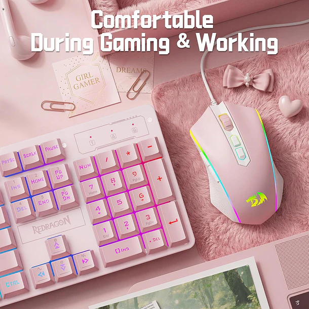 COMBO / 2 EN 1 ESSENTIALS RGB ADVANCED PINK - REDRAGON 4
