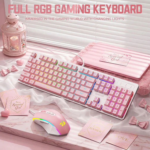 COMBO / 2 EN 1 ESSENTIALS RGB ADVANCED PINK - REDRAGON 7