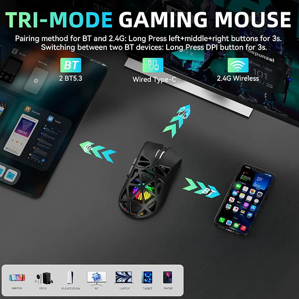 SCYTHER RGB INALAMBRICO BT RGB NEGRO - AULA 6