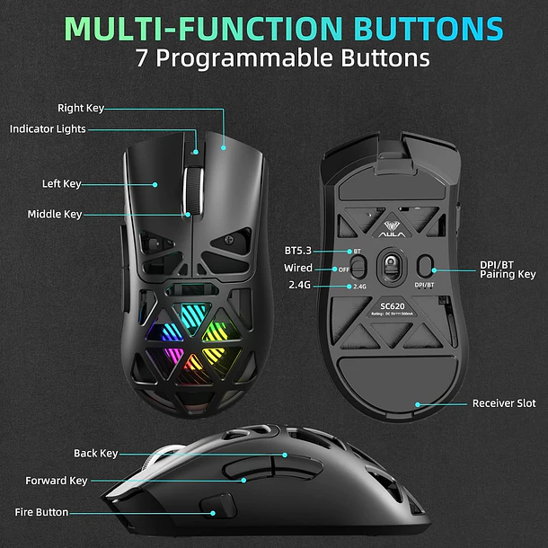 SCYTHER RGB INALAMBRICO BT RGB NEGRO - AULA 7