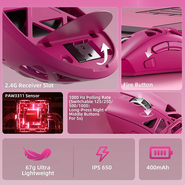SCYTHER RGB INALAMBRICO BT RGB PINK - AULA 6