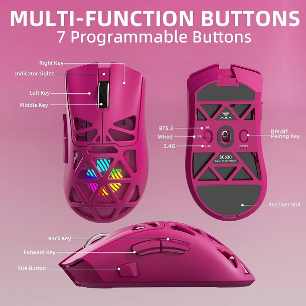 SCYTHER RGB INALAMBRICO BT RGB PINK - AULA 4
