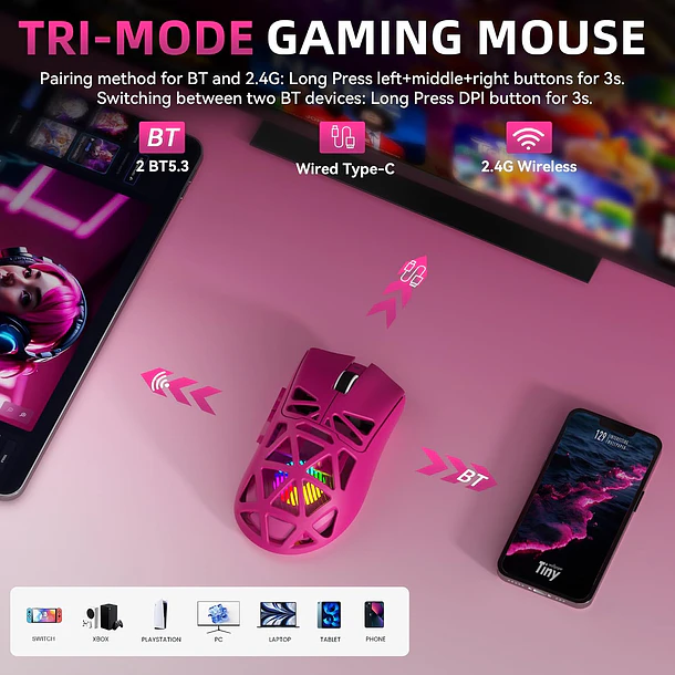 SCYTHER RGB INALAMBRICO BT RGB PINK - AULA 2
