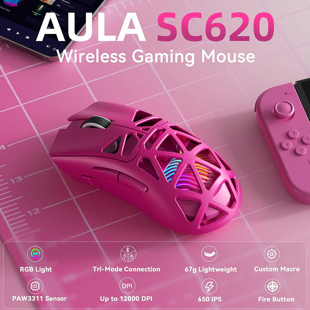 SCYTHER RGB INALAMBRICO BT RGB PINK - AULA 7