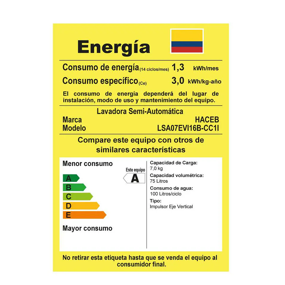 Lavadora HACEB Carga Superior 7 kg (15 lb) 9003009 8